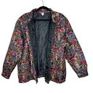 Anna And Frank Quilted Silk Multicolor Floral Leopard Jacket